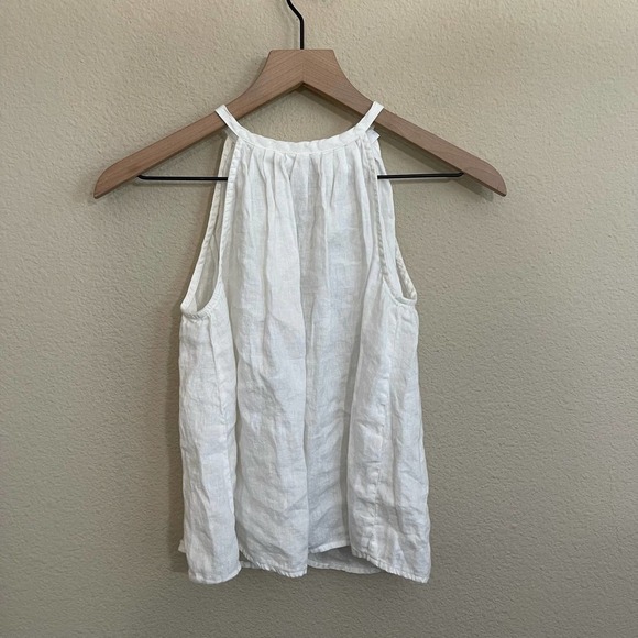 FRAME Tie Back Halter Neck Sleeveless Linen Blouse Tank Top Off White Cream XS - Picture 4 of 12